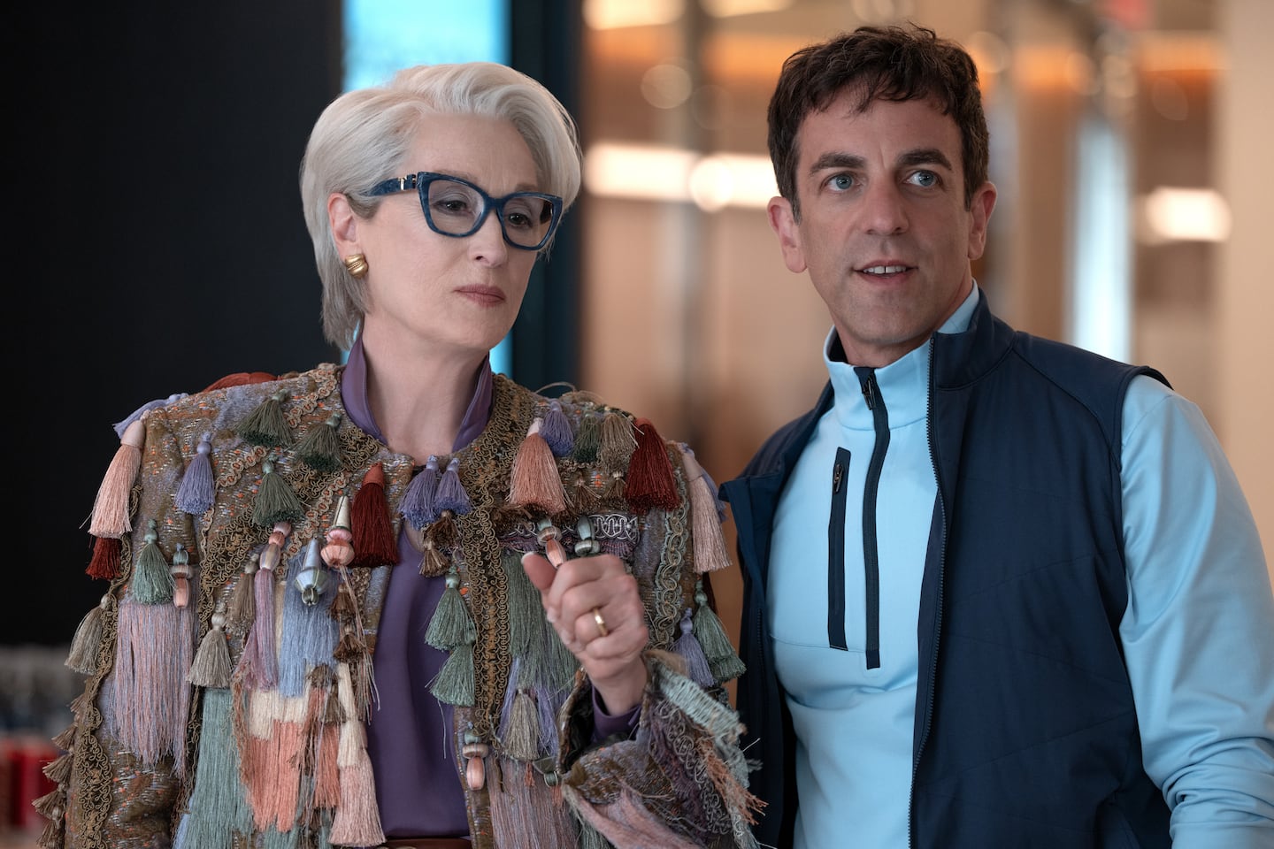 Meryl Streep as Miranda Priestly and B.J. Novak as Jay Ravitz in "The Devil Wears Prada 2."