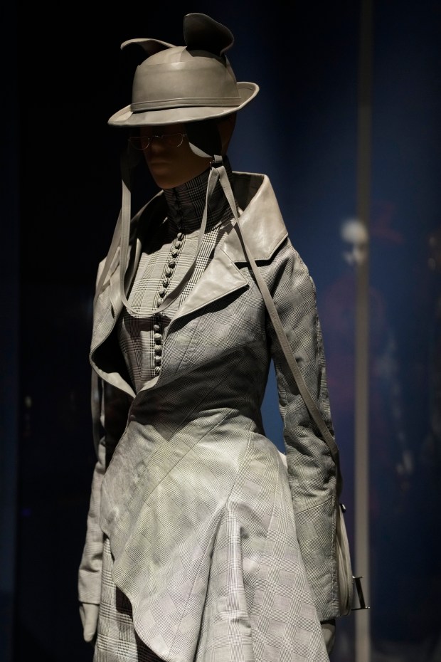 A design by John Galliano is displayed during a press preview for the exhibit "Dress, Dreams and Desire: Fashion and Psychoanalysis" on Tuesday, Sept. 9, 2025, at The Museum at FIT in New York. (Photo by Charles Sykes/Invision/AP)