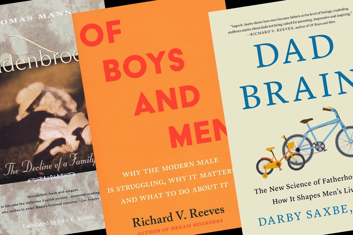 Book covers: Buddenbrooks, Of Boys and Men, Dad Brain