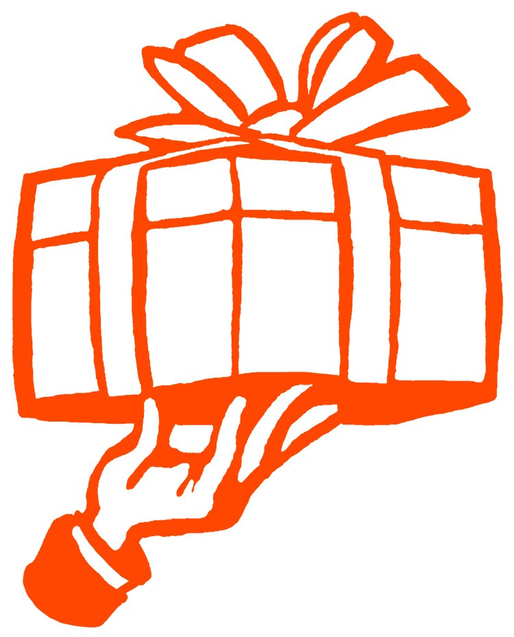 hand holding up a gift-wrapped box