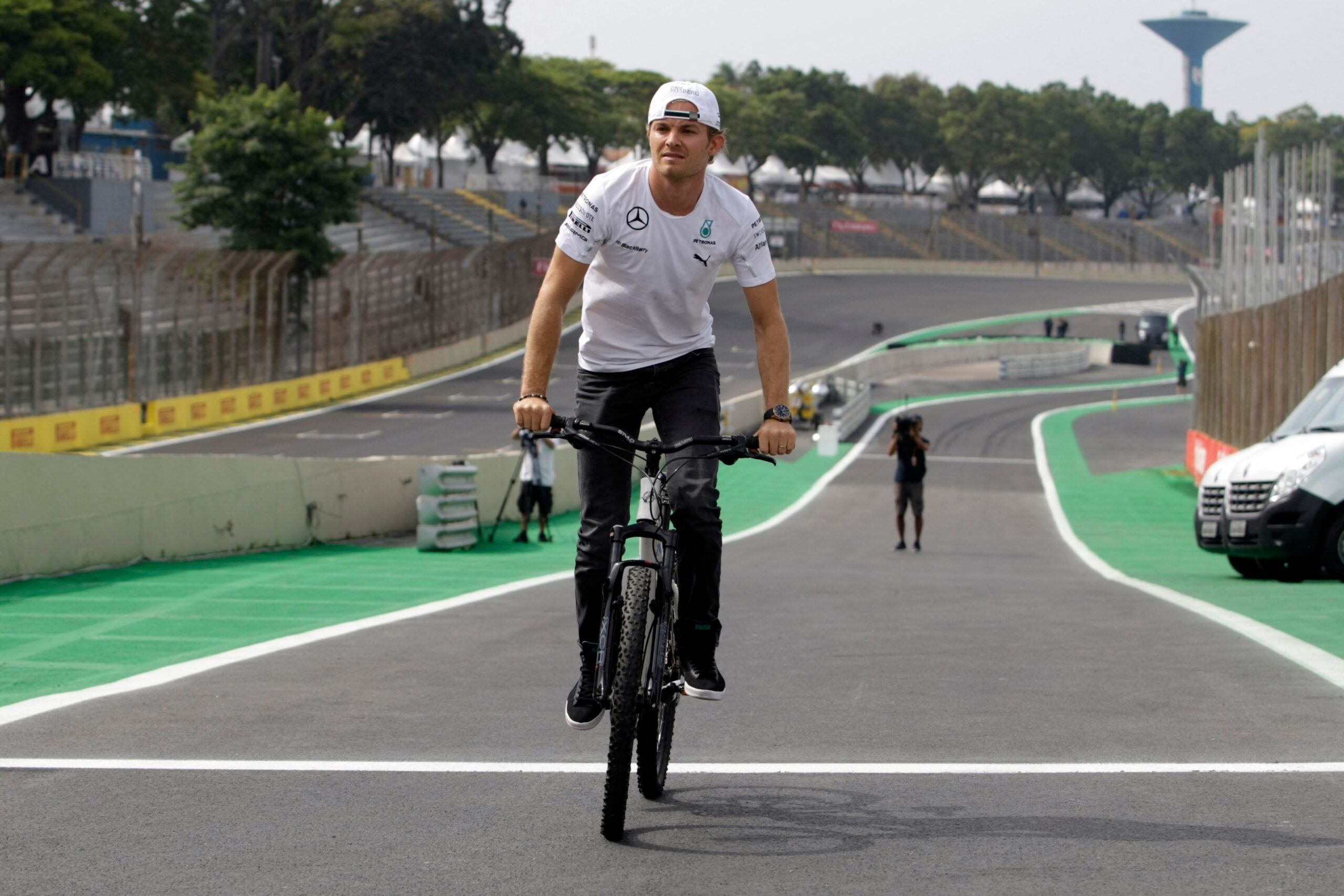 Nico Rosberg riding on a bike