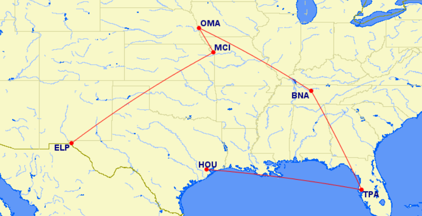 Southwest route map