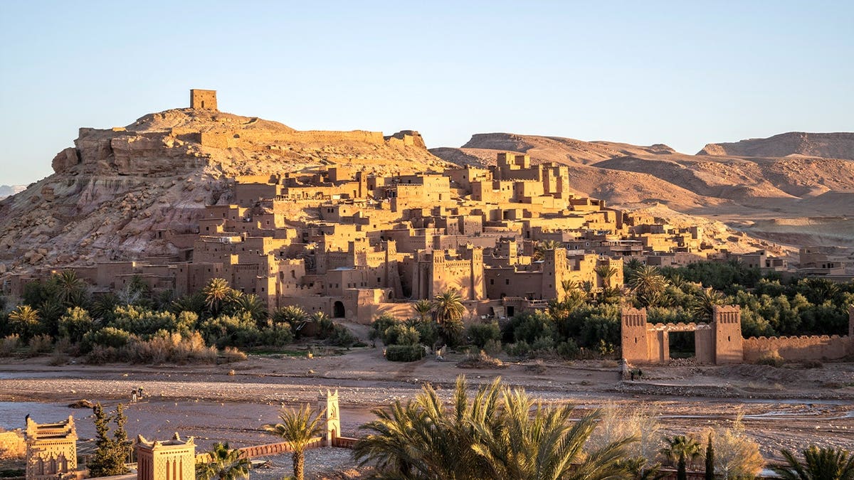 Wide shot of Aït Benhaddou, ancient fort