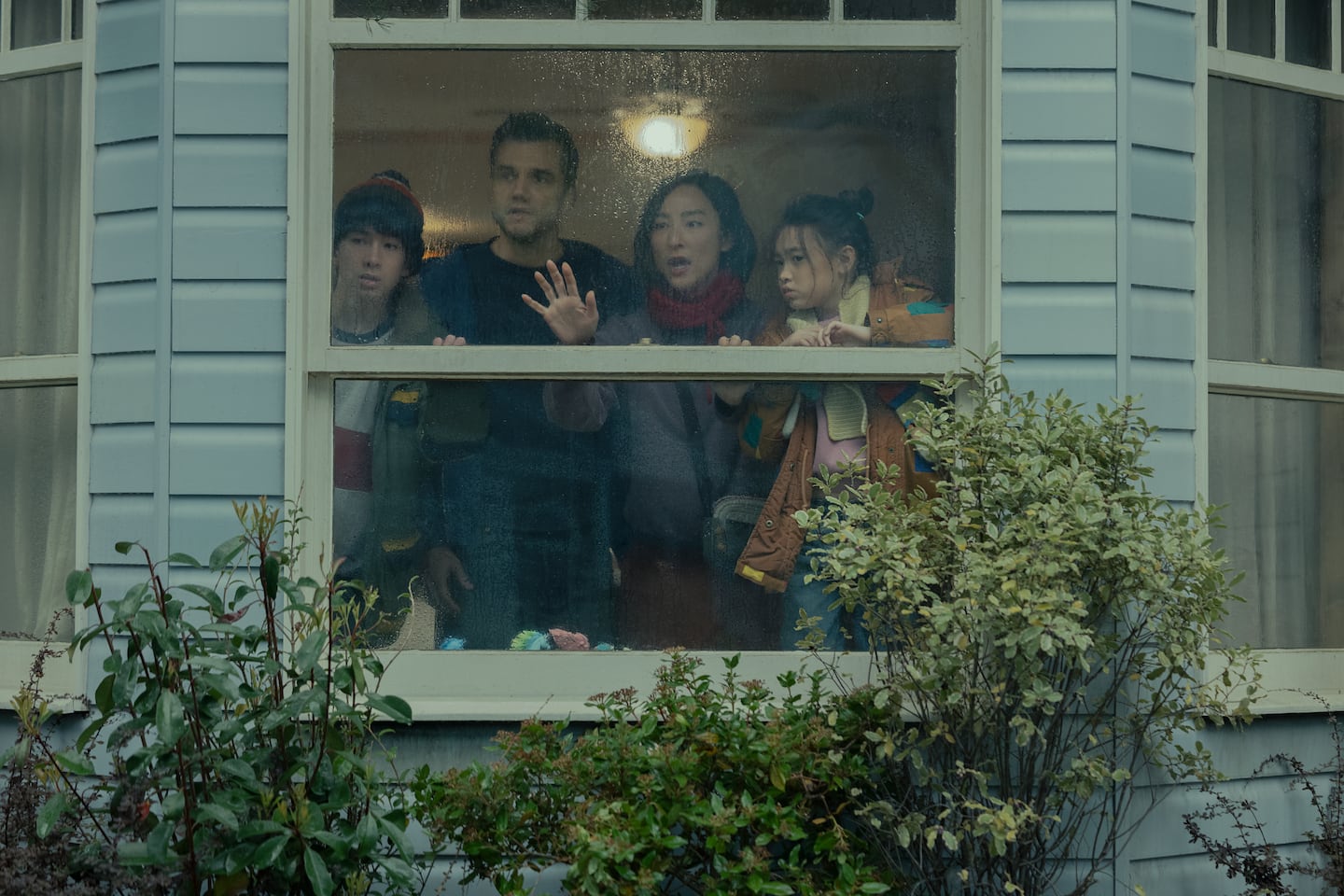 From left: Noah Alexander Sosnowski as Graham, Wagner Moura as Jason, Greta Lee as Ann, and Riley Chung as Ruth in "The Last House."