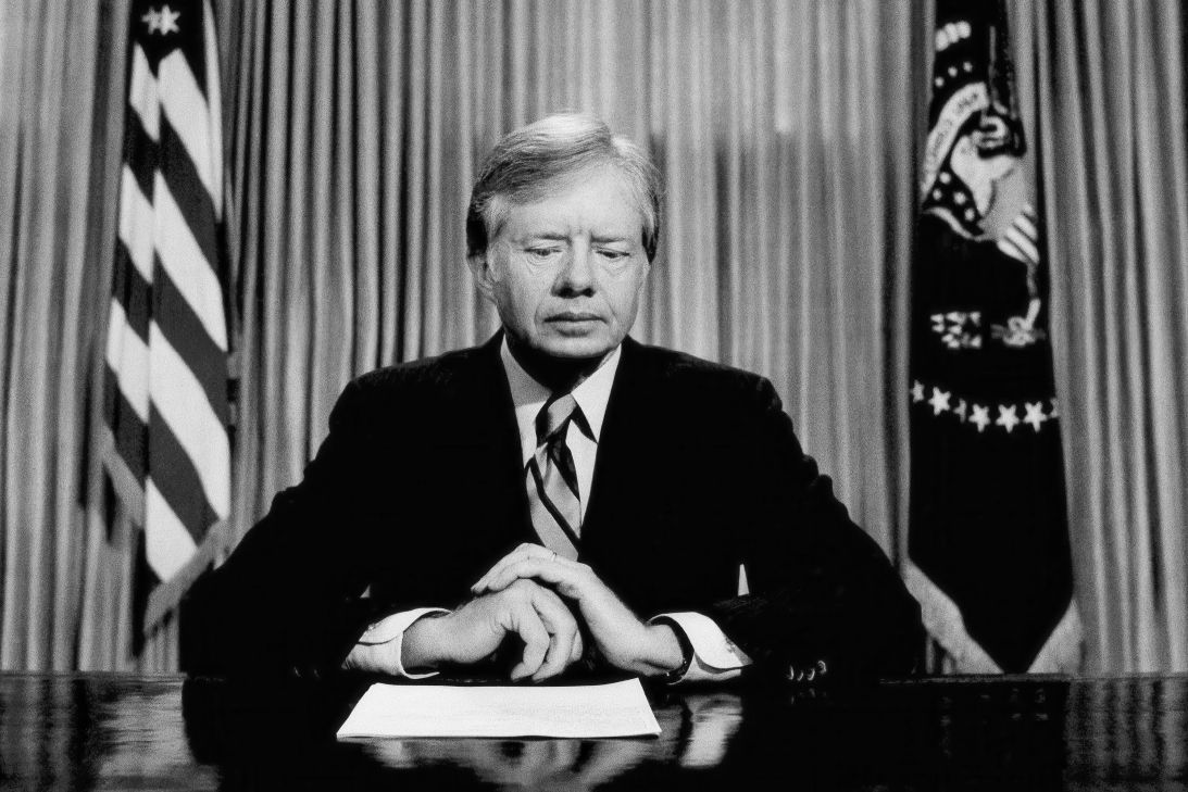 President Jimmy Carter prepares to make a national television address form the White House on the failed mission to rescue the Iran hostages on April 25, 1980.