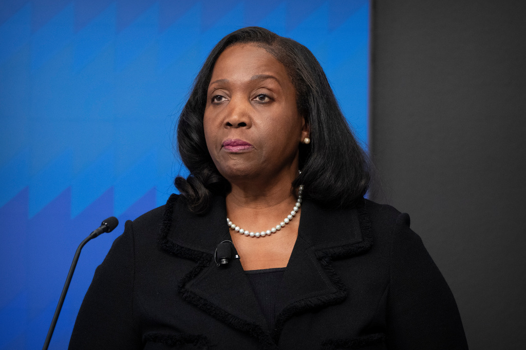 FILE - Lisa Cook, a Federal Reserve Board of Governors member, speaks during an event at the Brookings Institution, Nov. 3, 2025, in Washington.