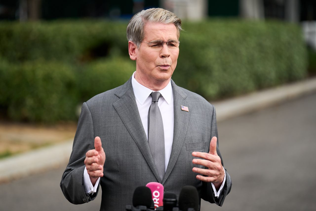 Treasury Secretary Scott Bessent speaks to members of the media outside the White House in Washington, Thursday, on Thursday.