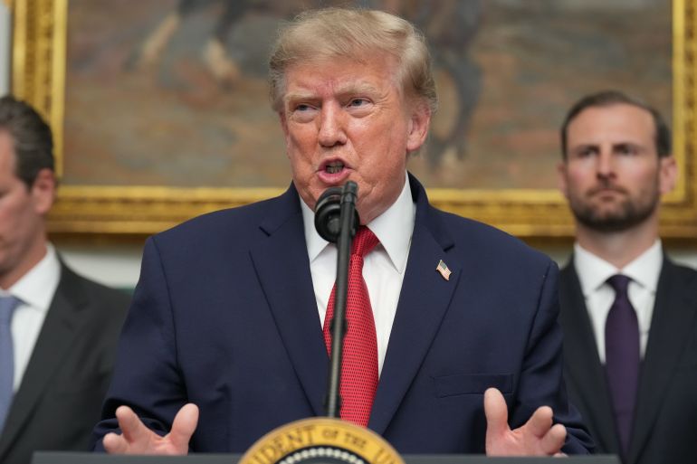 President Donald Trump speaks during a meeting with technology leaders in the Roosevelt Room of the White House, Wednesday, Aug. 19, 2026, in Washington. (AP Photo/Jacquelyn Martin)