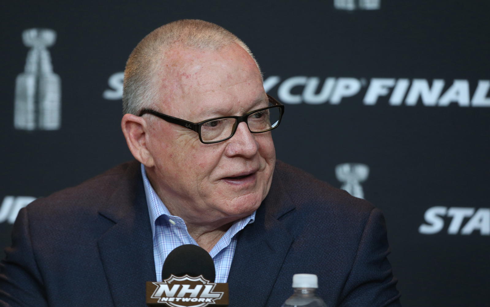 May 28, 2017; Pittsburgh, PA, USA; Pittsburgh Penguins general manager Jim Rutherford addresses reporters during media day before the start of the 2017 Stanley Cup Final at PPG PAINTS Arena. Mandatory Credit: Charles LeClaire-USA TODAY Sports