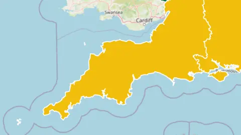 UKHSA A map of the South West. The area is yellow.