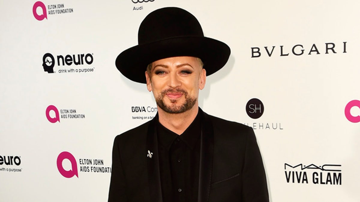 Boy George arrives at the Elton John AIDS Foundation Academy Awards Viewing Party in West Hollywood, California February 28, 2016. REUTERS/Gus Ruelas - RTS8FVR
