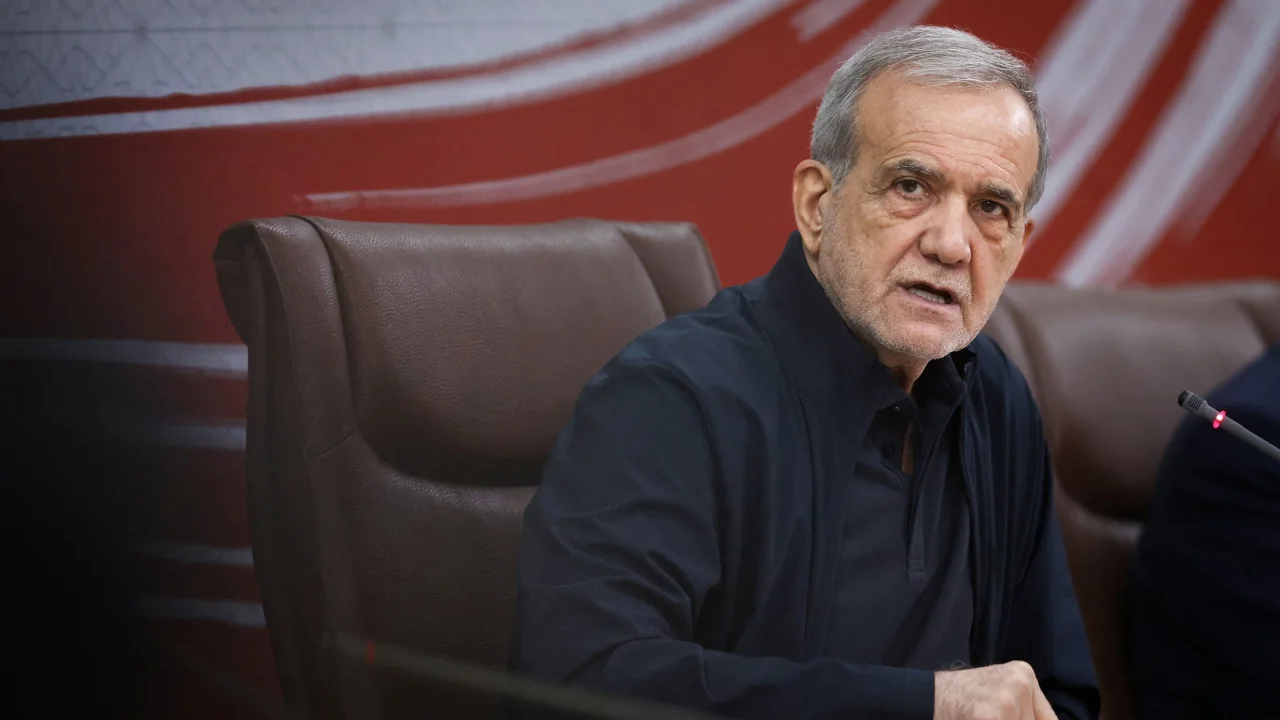 Iranian President Masoud Pezeshkian attends a press conference in Tehran, Iran, on August 8.