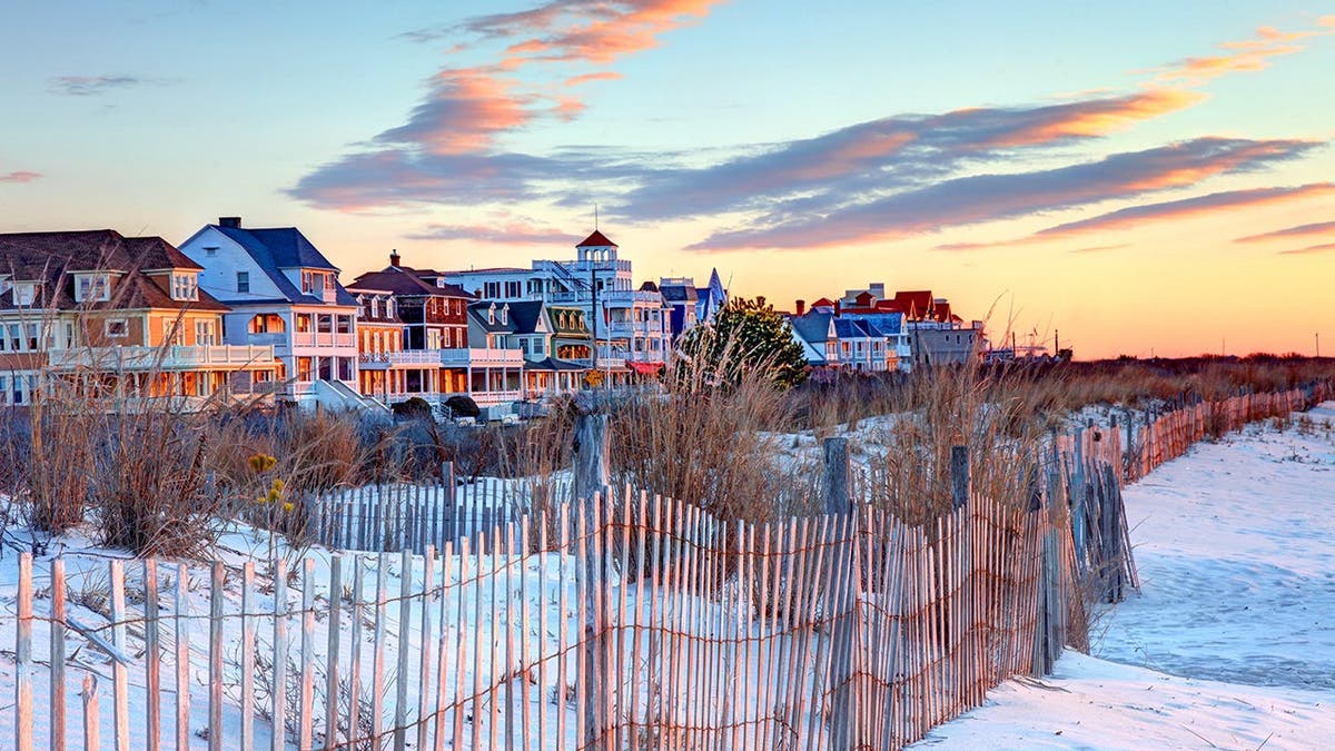 The Cape May, New Jersey beach and houses.