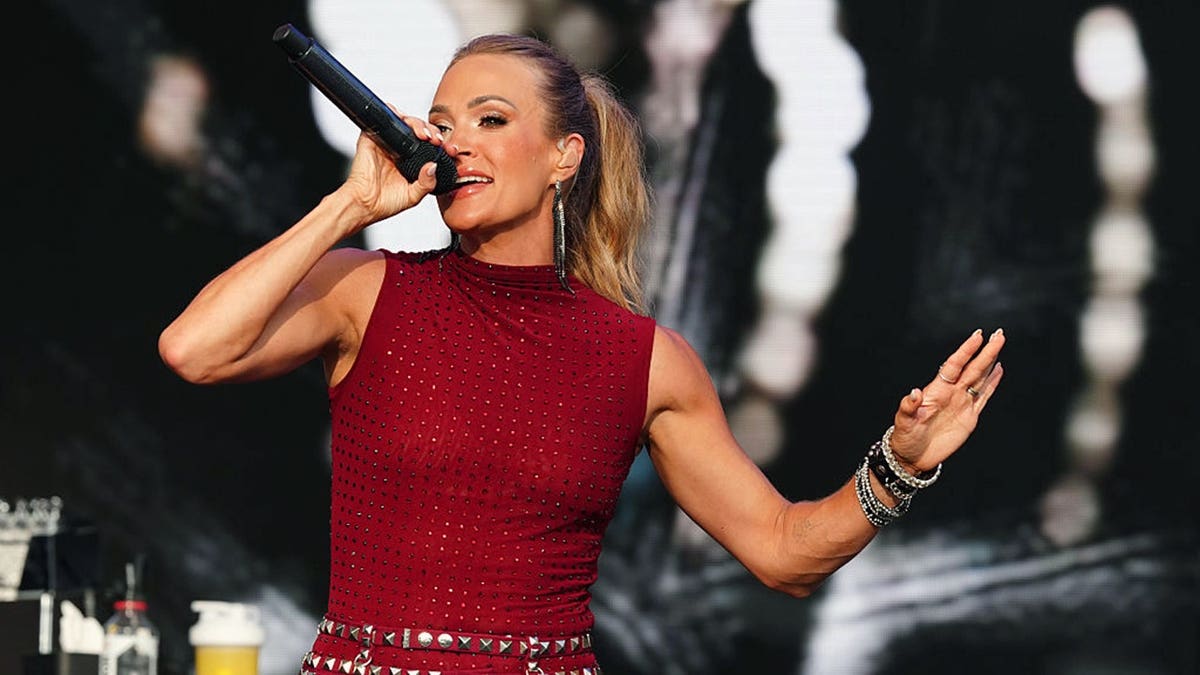 Carrie Underwood performs onstage during a concert in Silvis, Illinois.