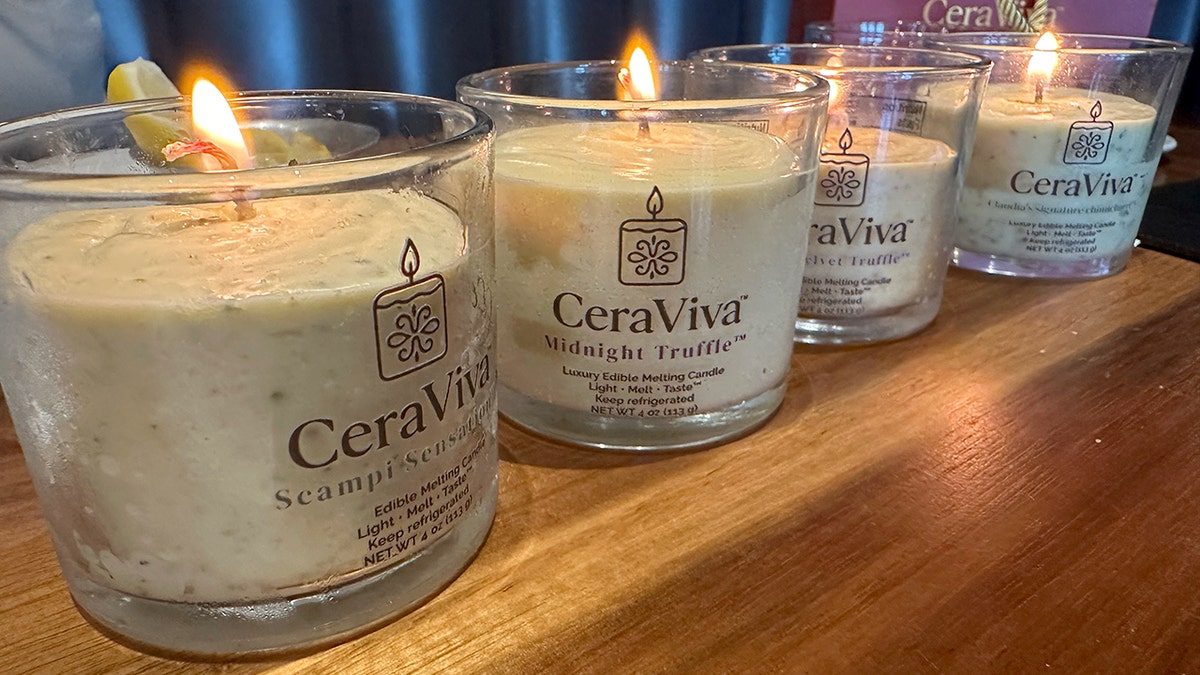 Four CeraVida edible candles are shown on a table.