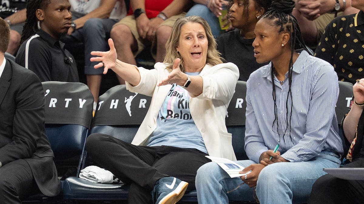 Cheryl Reeve reacts on the court during a game at Target Center.