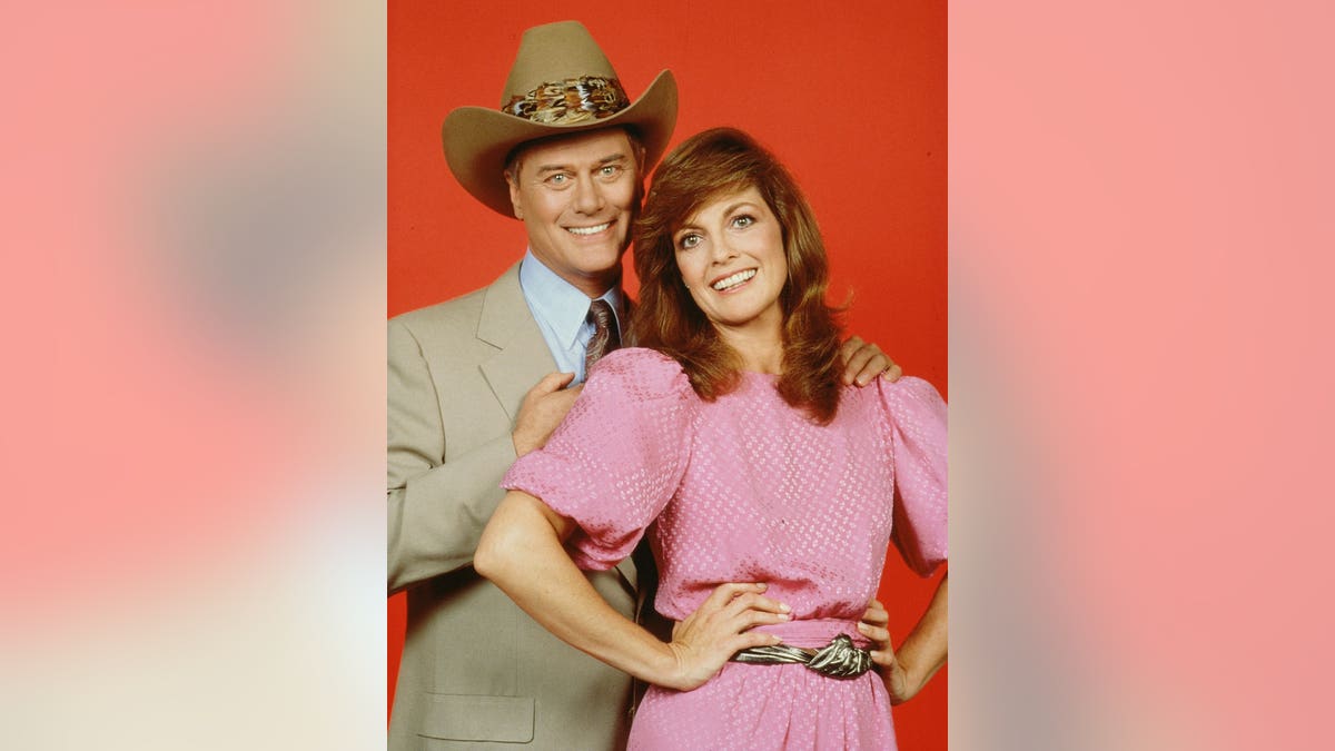 Larry Hagman as J.R. Ewing and Linda Gray as Sue Ellen Ewing in a promotional still from Dallas.
