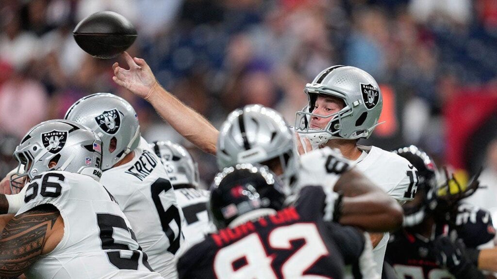Fernando Mendoza throws pick-six in second NFL game as Raiders rookie faces growing pains Fernando Mendoza throws pick-six in second NFL game as Raiders rookie faces growing pains