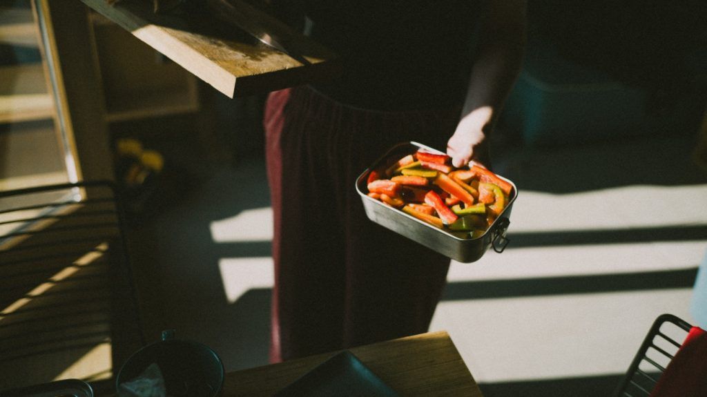 A lunchbox full of vegetables.