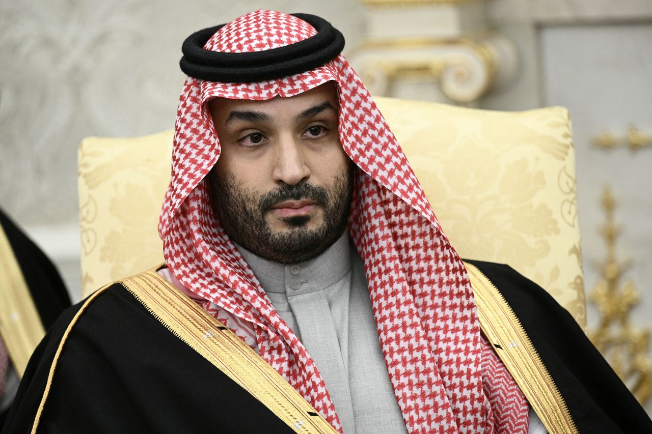Saudi Crown Prince Mohammed bin Salman looks on during a meeting with President Donald Trump in the Oval Office of the White House on November 18, 2025.
