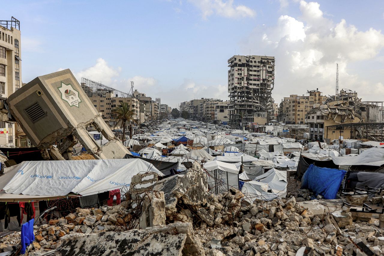 Tents and shelters are pictured at a camp for people displaced by conflict in Gaza City on January 28.