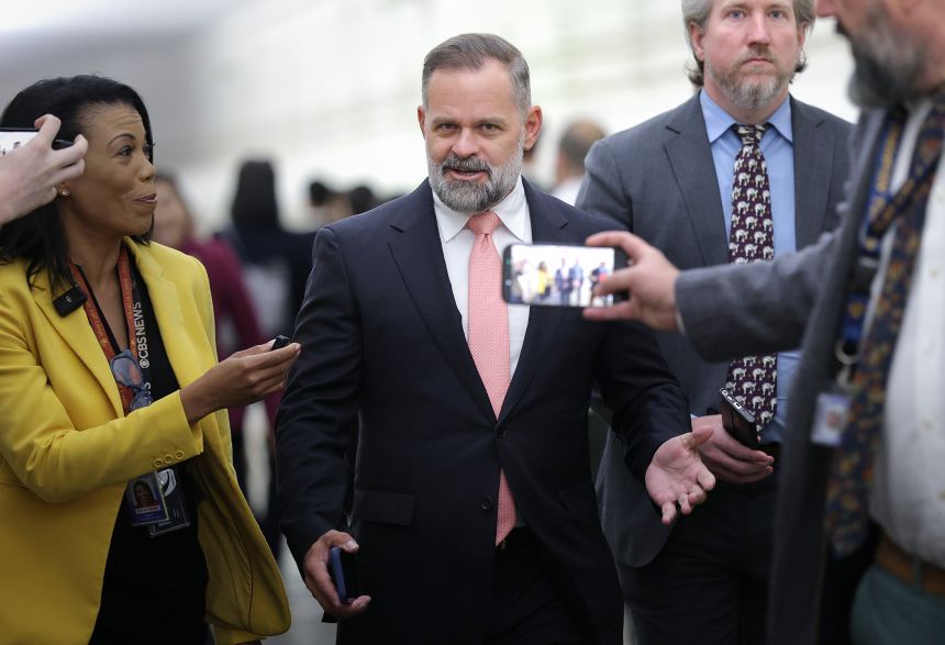 Rep. Cory Mills talks to reporters at the US Capitol on April 22.