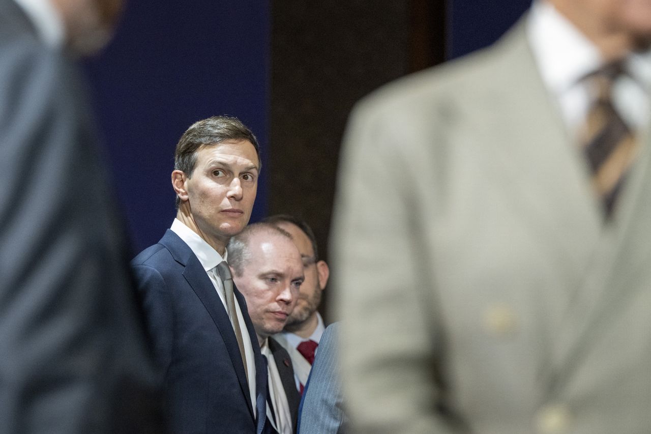 Jared Kushner reacts ahead of a quadrilateral meeting between the United States, Iran, Pakistan and Qatar at the Burgenstock luxury hotel complex near Lake Lucerne, Switzerland, on June 21.