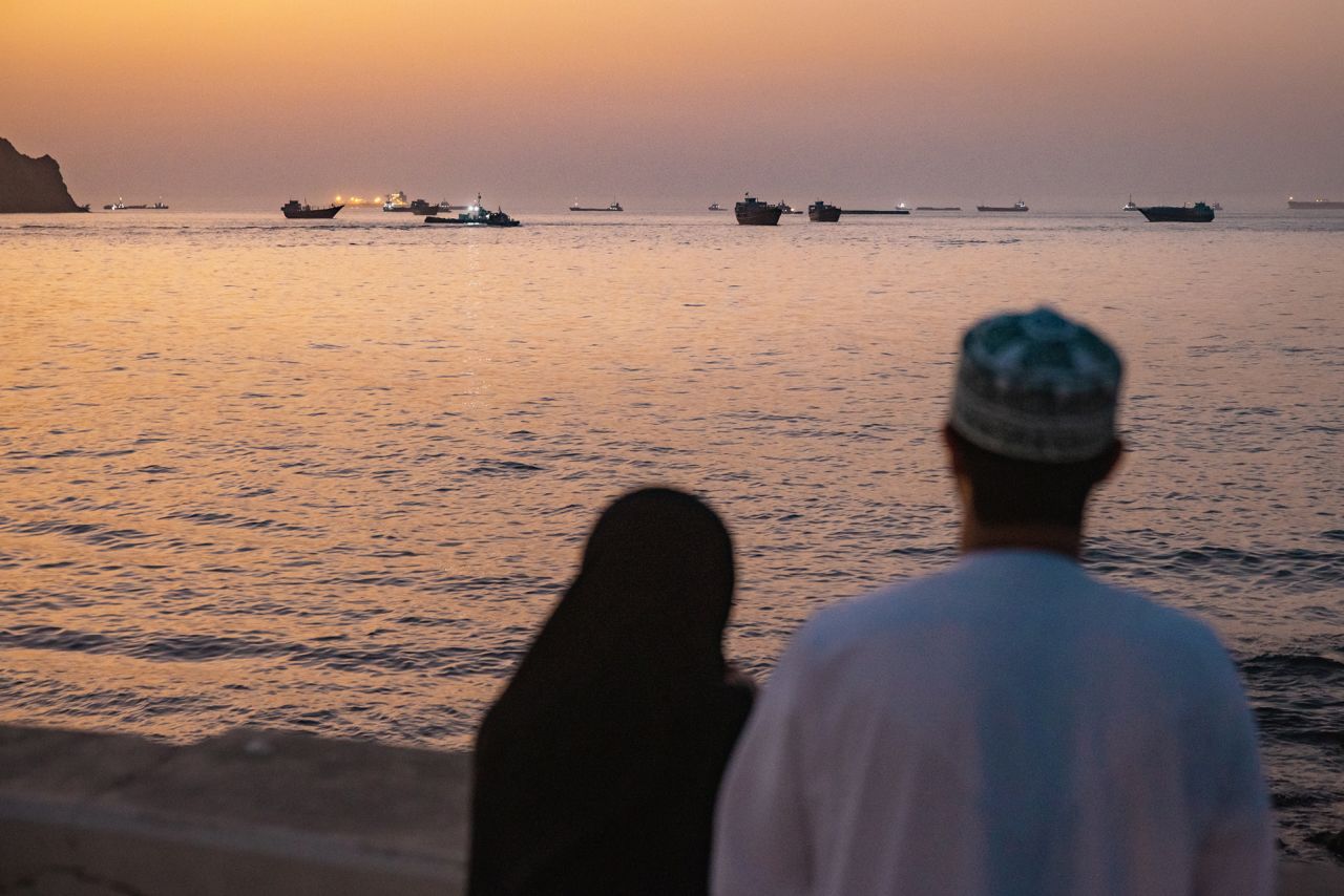 Vessels are anchored near the Strait of Hormuz, in the waters off Muscat, Oman, on June 18.