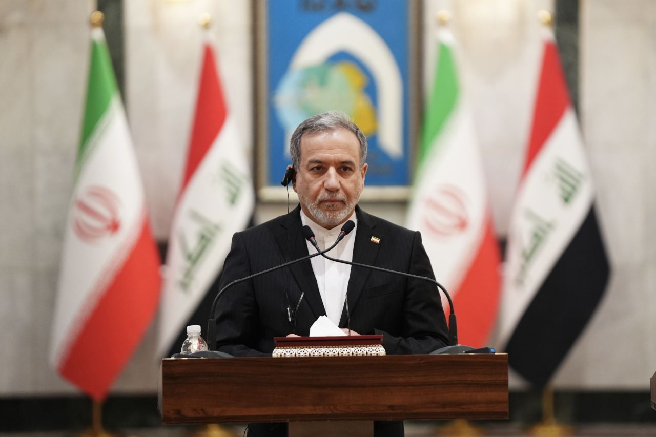 Iranian Foreign Minister Abbas Araghchi at a press conference in Baghdad, Iraq, on June 28.