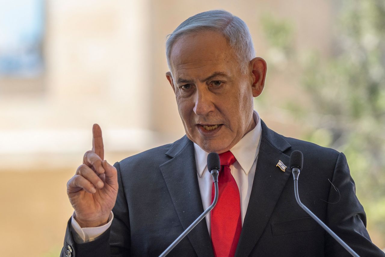 Israeli Prime Minister Benjamin Netanyahu speaks during a ceremony in East Jerusalem on July 5.