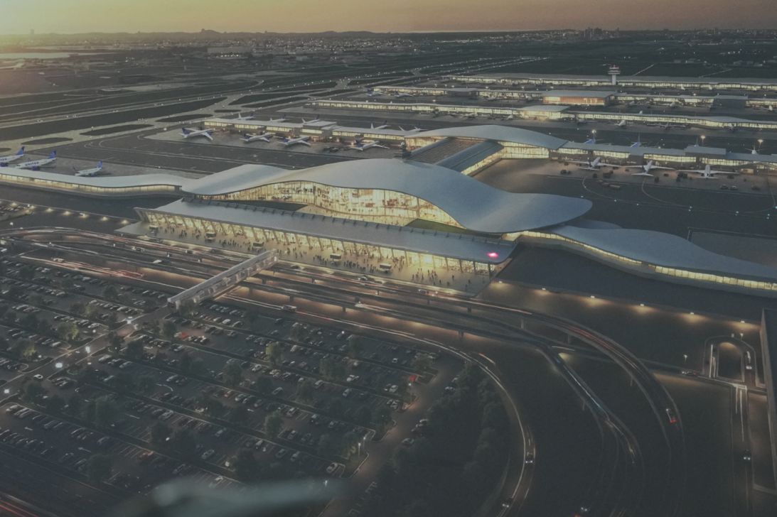 A rendering of the planned renovation of Washington Dulles International Airport.