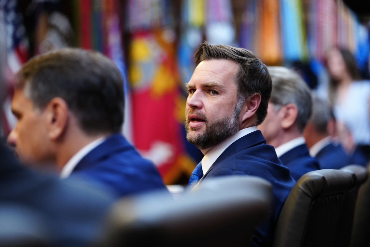 US Vice President JD Vance speaks during a Cabinet meeting at Camp David in Maryland, on July 31.