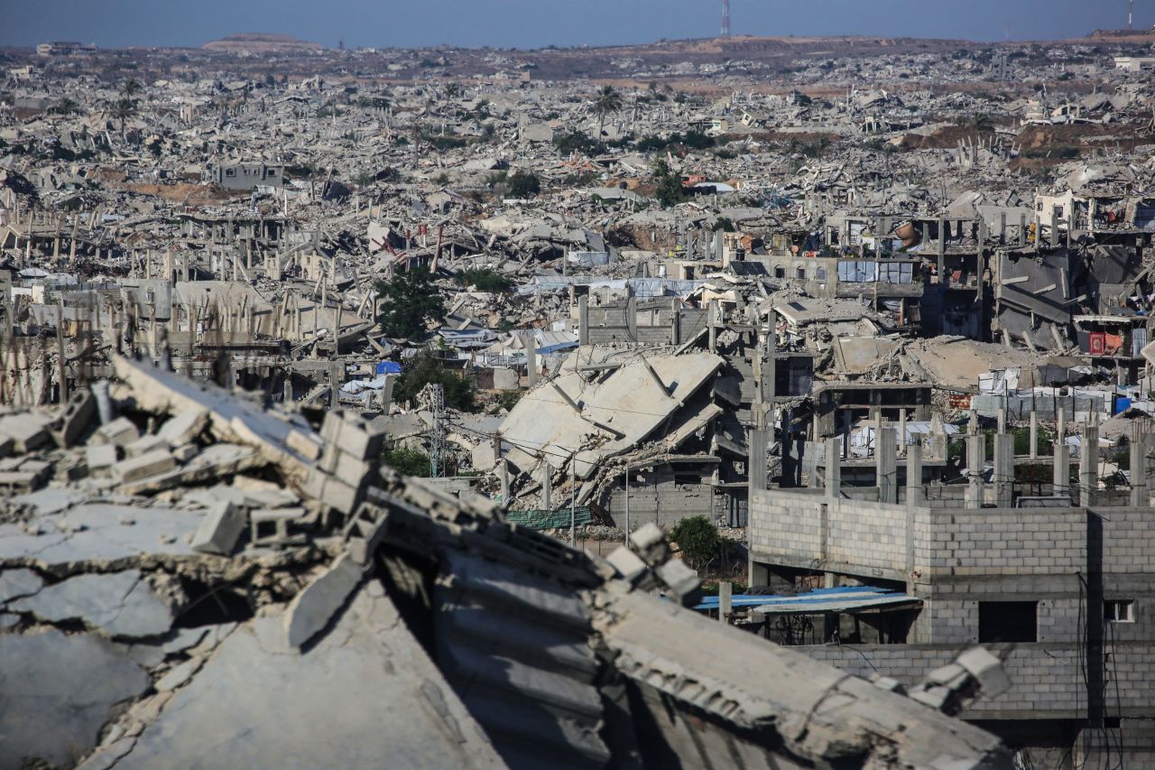 A general view shows destruction in Khan Yunis in the southern Gaza Strip on Friday.