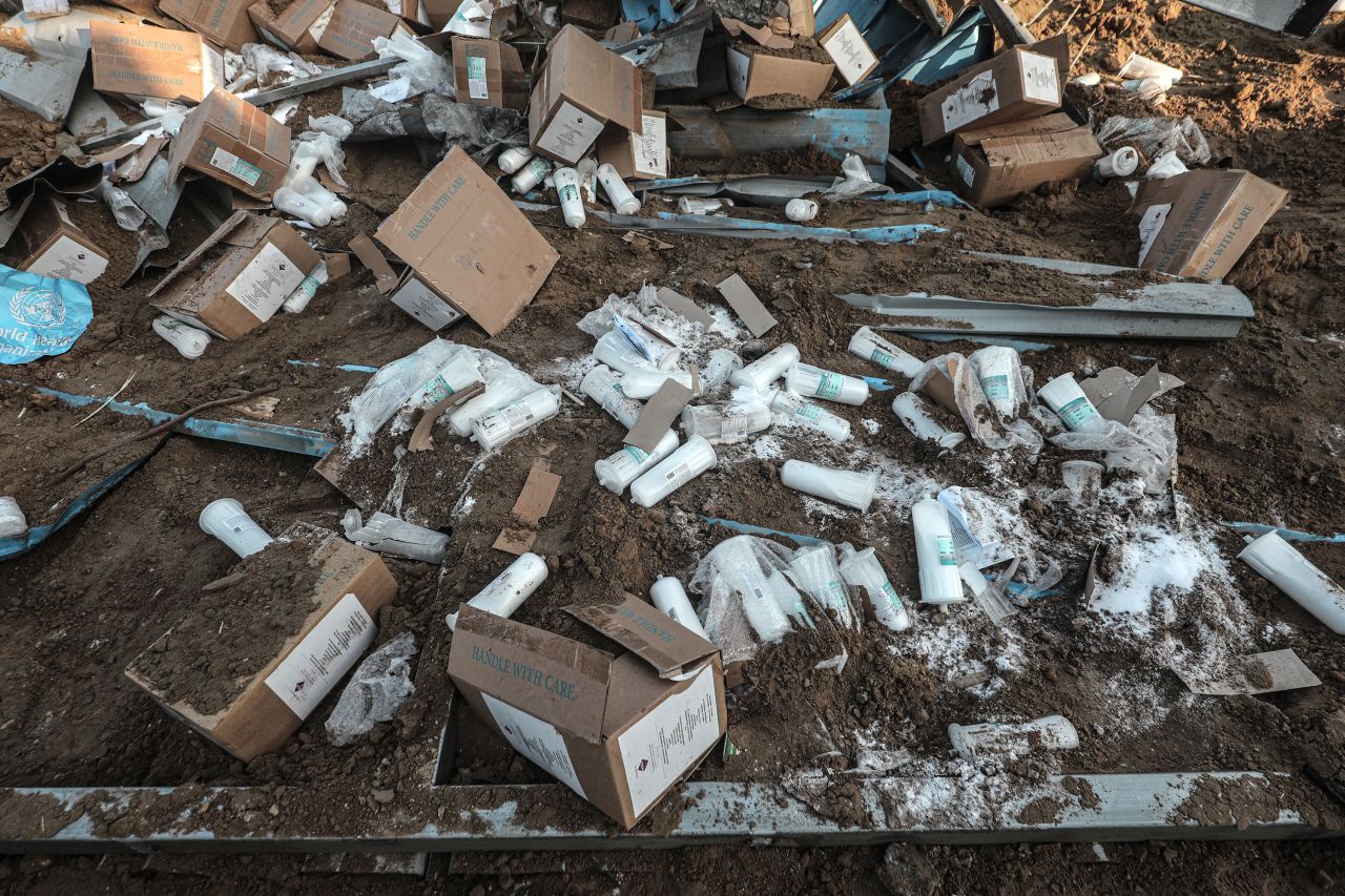 Medical debris was seen nearby following the strike.
