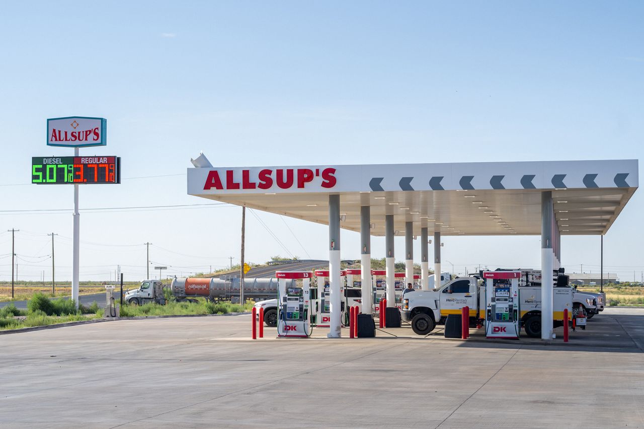 Gas prices are displayed at a Allsup's gas station in Nortrees, Texas, on Thursday.