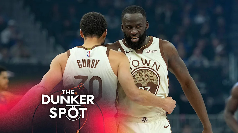 Stephen Curry #30 and Draymond Green #23 of the Golden State Warriors embrace prior to the start of the game against the Detroit Pistons at Chase Center on January 30, 2026 in San Francisco, California. (Photo by Thearon W. Henderson/Getty Images)