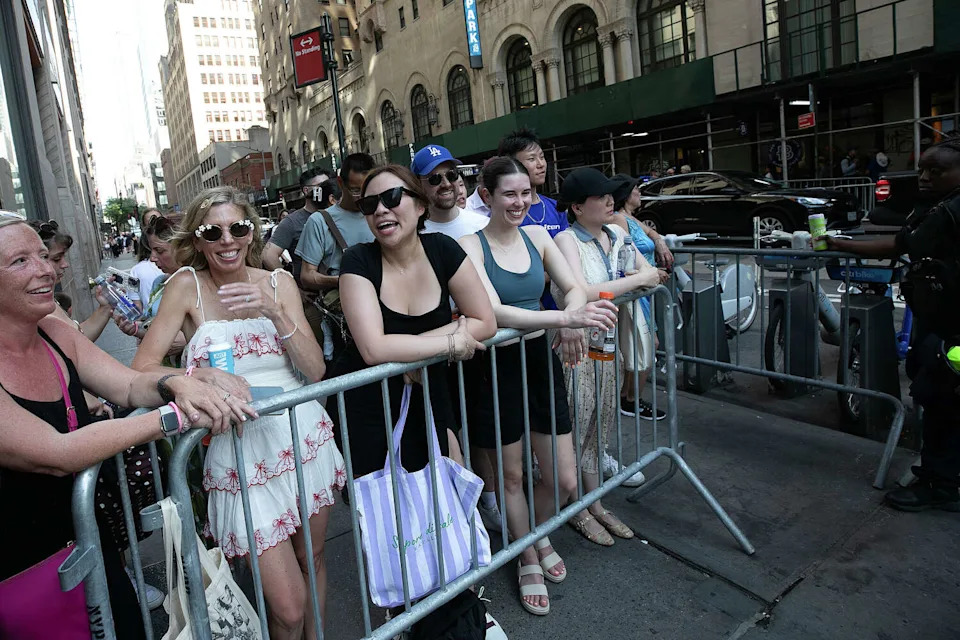 Fans await the arrival of Taylor Swift and Travis Kelce on 7th Avenue near Madison Square Garden ahead of their expected wedding in New York, NY, Friday, July 3, 2026. (Dave Zajac/Hearst Connecticut Media)