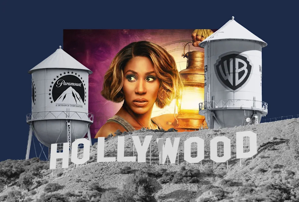 A Paramount-Warner Bros. merger could mean fewer originals like "Diarra From Detroit" reaching audiences. Illustration by Salon / Paramount+ / Getty Images / Justin Sullivan / AaronP / Bauer-Griffin