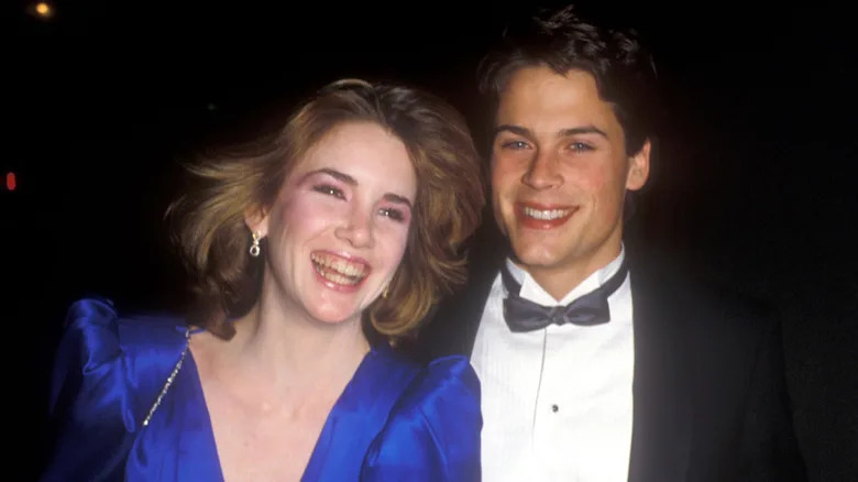 Melissa Gilbert and Rob Lowe smiling and posing together