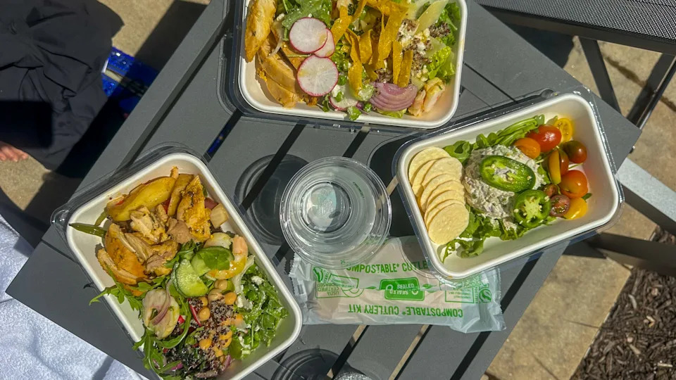 three colorful salads to go