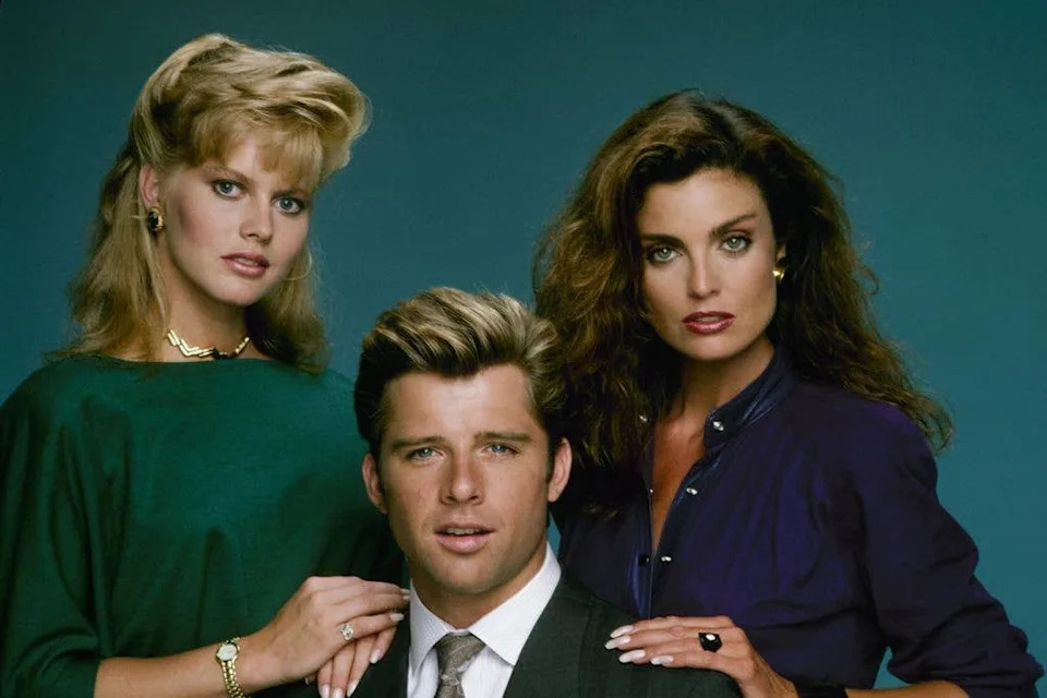 Claire Yarlett, Maxwell Caulfield and Tracy Scoggins pictured in 1986.