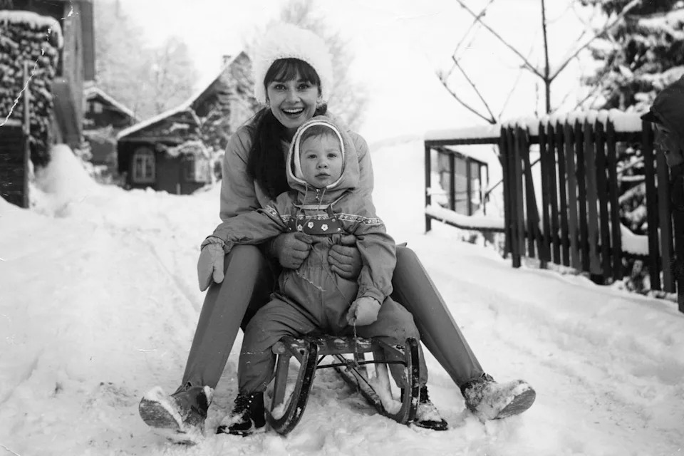 Audrey Hepburn takes Sean sledding in Burgenstock in 1962Credit: Mel Ferrer