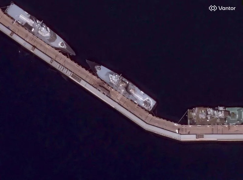 A satellite image shows a damaged patrol ship, following a Ukrainian drone and missile attack in the course of the Russia-Ukraine conflict, in Novorossiysk