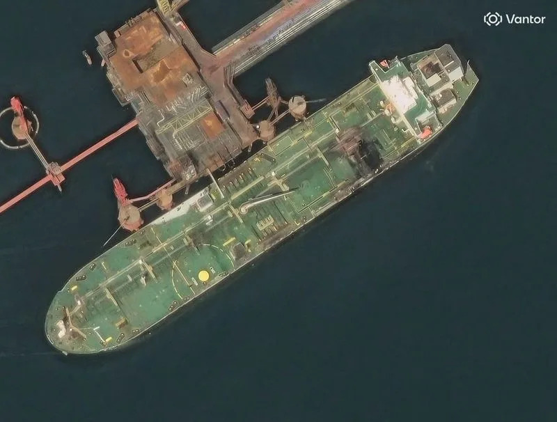 A satellite image shows an oil tanker damaged following a Ukrainian drone and missile attack in the course of the Russia-Ukraine conflict, in Novorossiysk