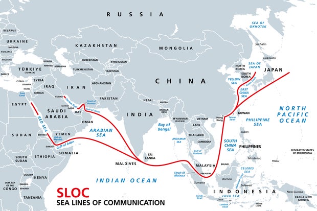 Indo-Pacific major energy SLOCs, Sea Lines Of Communication, map