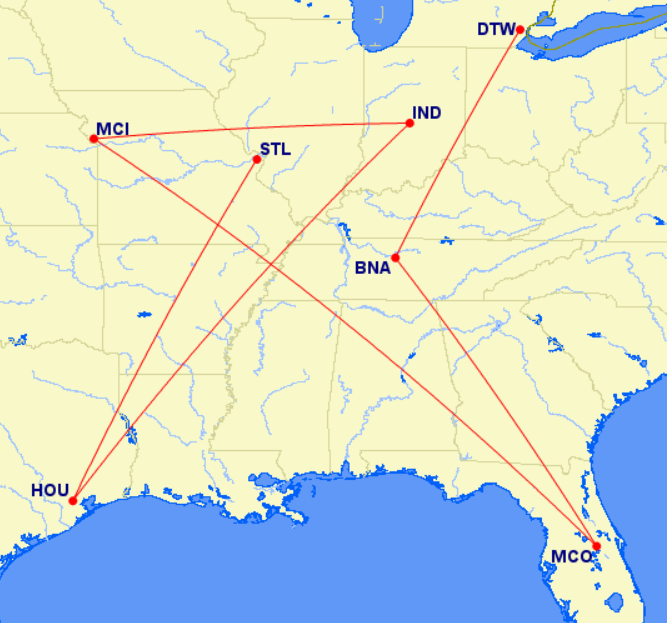 Southwest Airlines route map