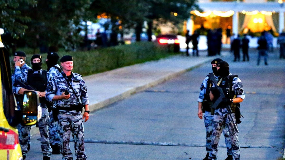 Police block an area near a restaurant explosion in Moscow.