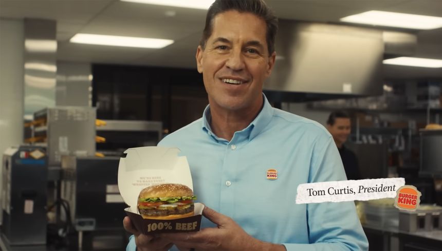 Tom Curtis, Burger King’s president, stars in an ad.