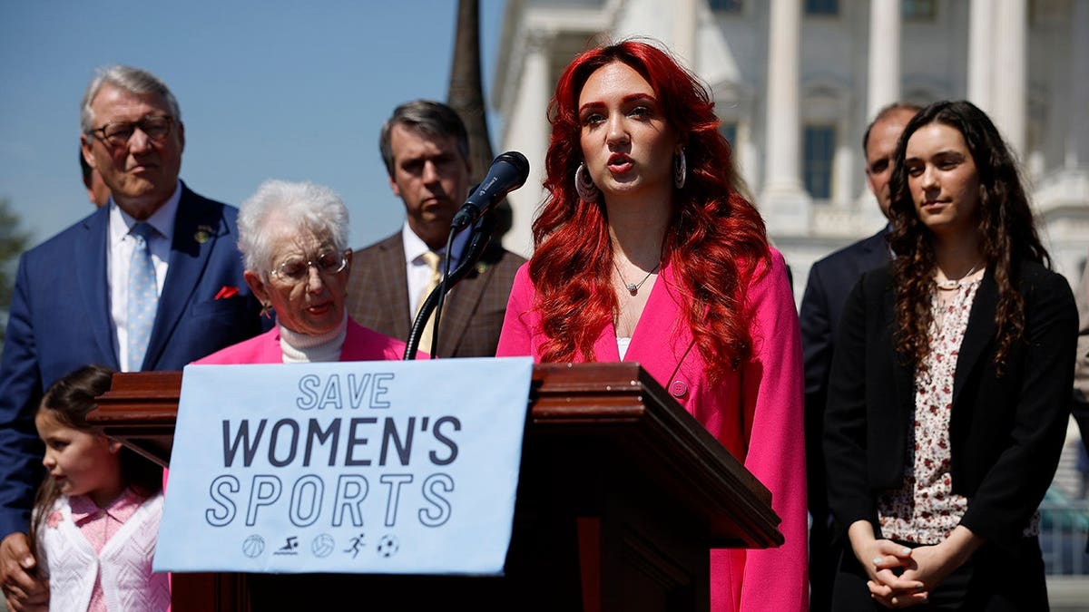Selina Soule speaks at an event outside the U.S. Capitol.