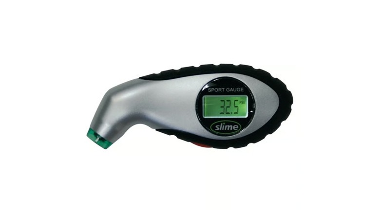 Slime digital tire pressure gauge displaying the tire pressure